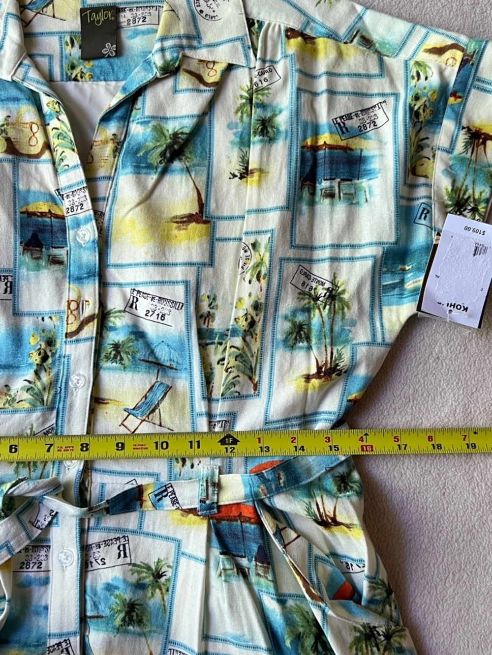 Taylor Fit & Flare Linen Blend Dress Size 14 (Large) Belt Waist Pockets Resort - Picture 14 of 16